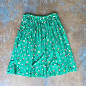 Vintage 90s Green Midi Skirt Plus Size 22W Jewel Print Pleated Koret Pull On